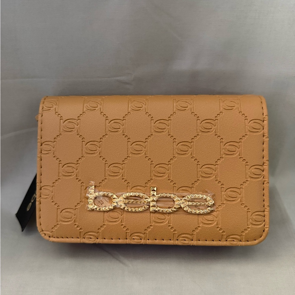 Bebe Tan Embossed Purse Compact Faux Leather